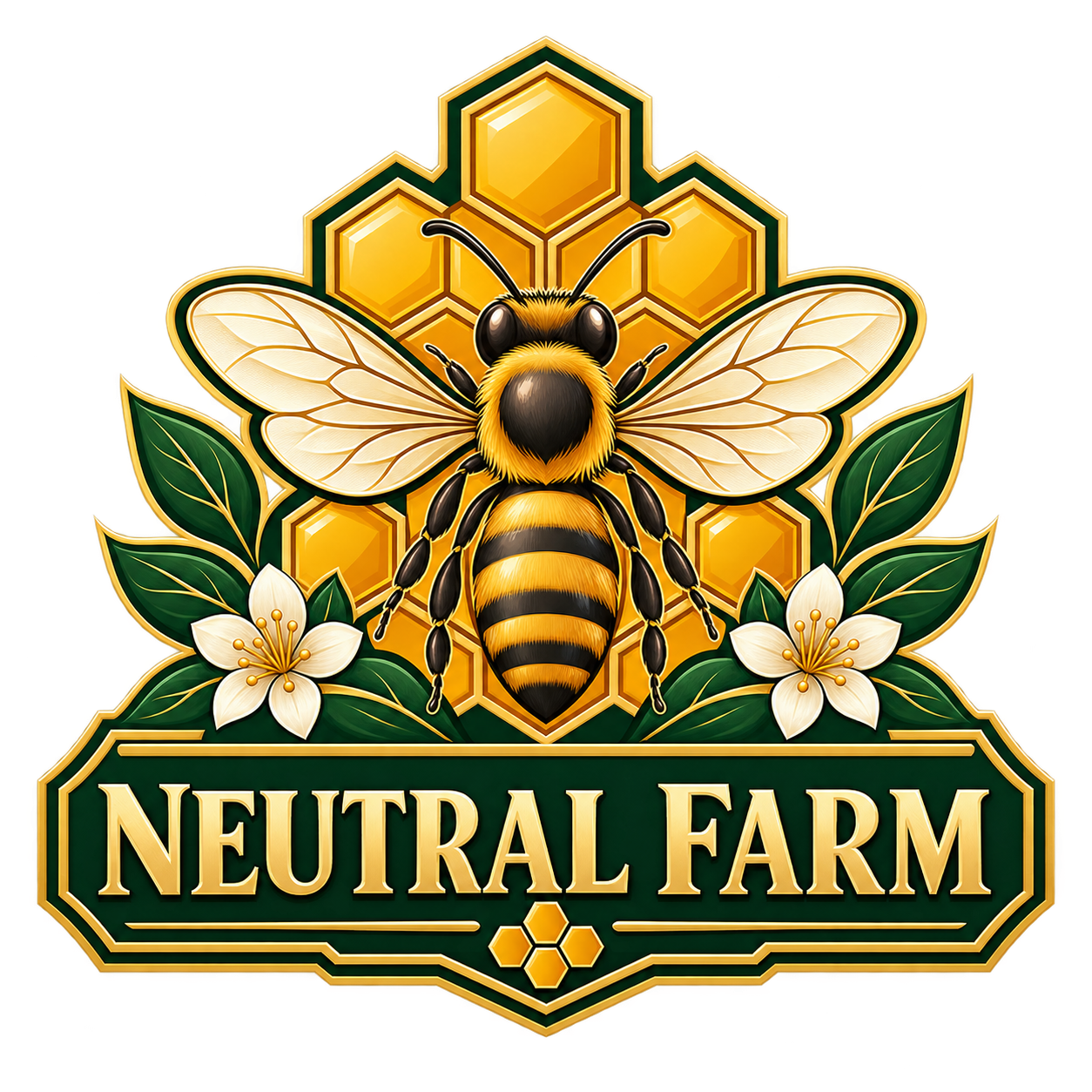 Neutral Farm bee and honeycomb logo